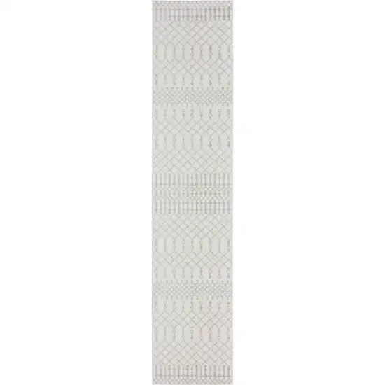 6' Gray And Ivory Geometric Runner Rug Photo 7