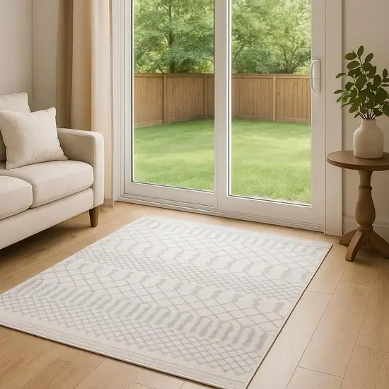 6' Gray And Ivory Geometric Runner Rug Photo 1