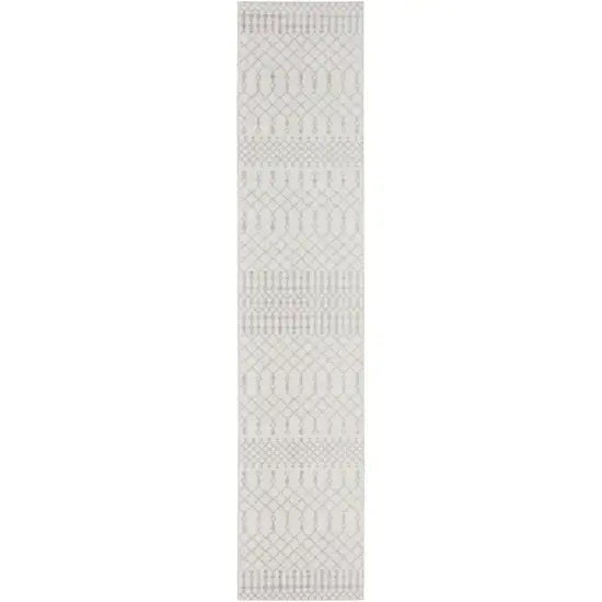 6' Gray And Ivory Geometric Runner Rug Photo 9