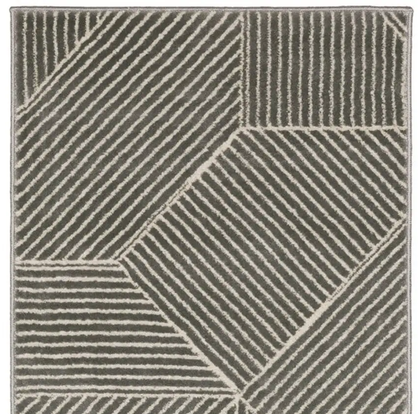 8' Gray And Ivory Geometric Runner Rug Photo 4