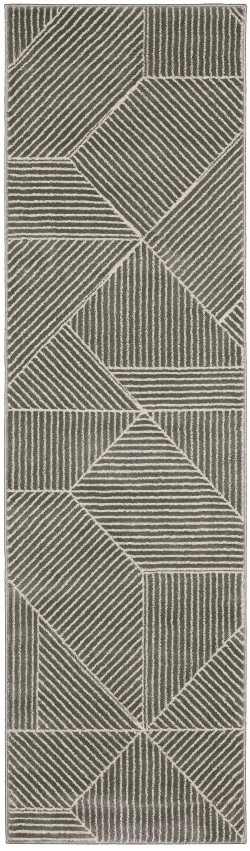 8' Gray And Ivory Geometric Runner Rug Photo 2
