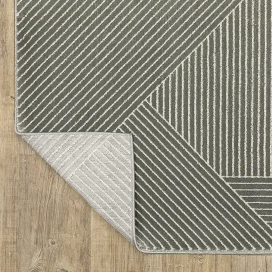 8' Gray And Ivory Geometric Runner Rug Photo 9