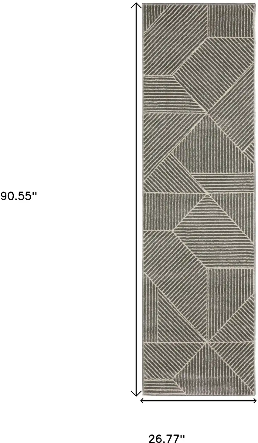 8' Gray And Ivory Geometric Runner Rug Photo 3