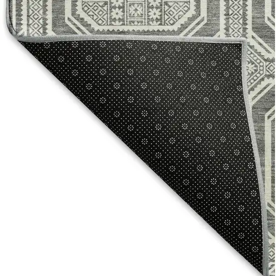 8' Gray And Ivory Geometric Washable Area Rug With UV Protection Photo 5