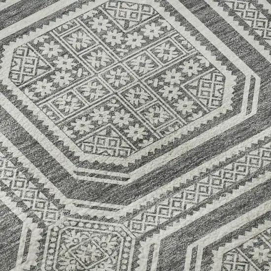 8' Gray And Ivory Geometric Washable Area Rug With UV Protection Photo 8