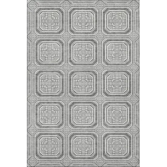 8' Gray And Ivory Geometric Washable Area Rug With UV Protection Photo 2