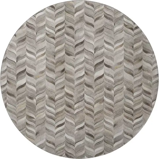 8' Gray And Ivory Geometric Washable Round Rug With UV Protection Photo 4