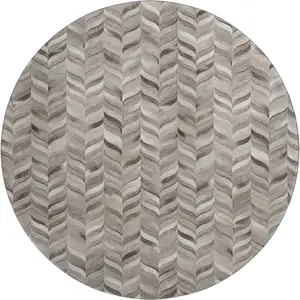 Photo of 8' Gray And Ivory Geometric Washable Round Rug With UV Protection
