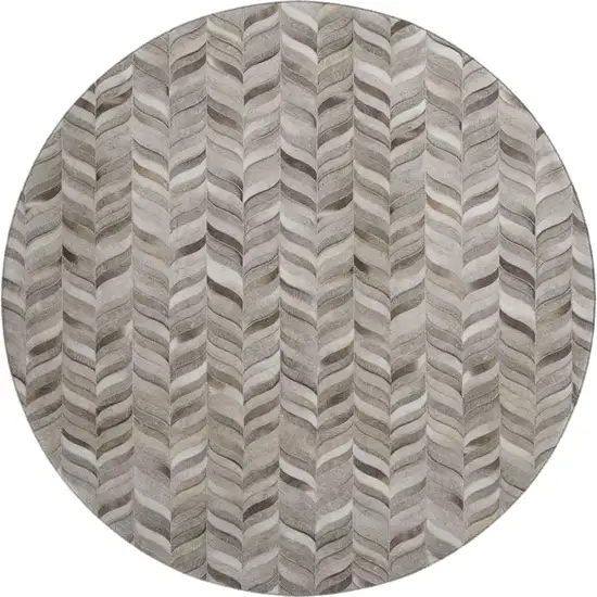 8' Gray And Ivory Geometric Washable Round Rug With UV Protection Photo 2