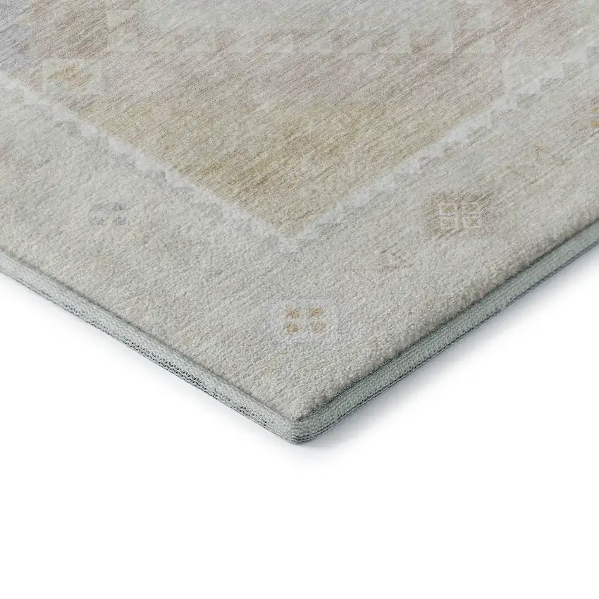 8' Gray And Ivory Geometric Washable Round Rug With UV Protection Photo 7