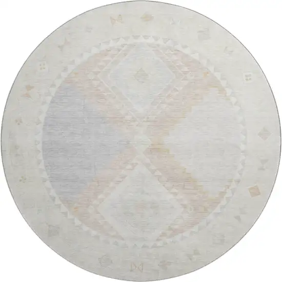 8' Gray And Ivory Geometric Washable Round Rug With UV Protection Photo 1