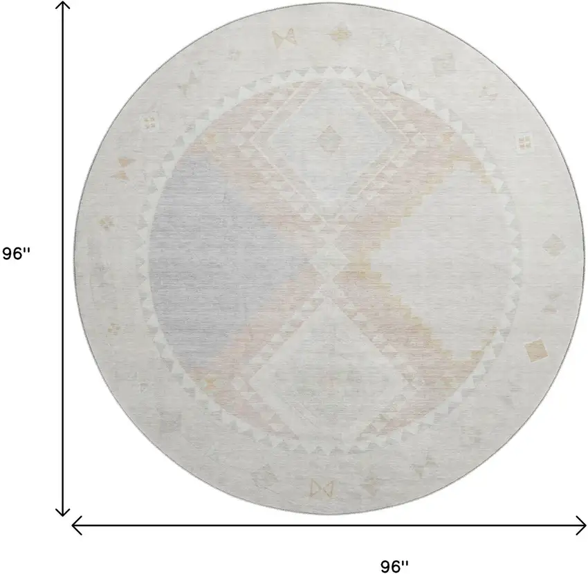 8' Gray And Ivory Geometric Washable Round Rug With UV Protection Photo 3