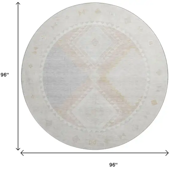 8' Gray And Ivory Geometric Washable Round Rug With UV Protection Photo 3