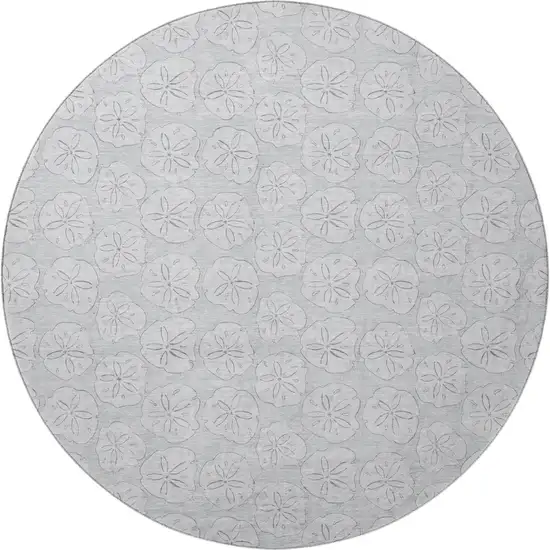 8' Gray And Ivory Geometric Washable Round Rug With UV Protection Photo 3