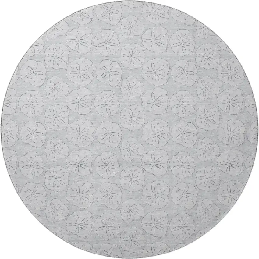 8' Gray And Ivory Geometric Washable Round Rug With UV Protection Photo 3