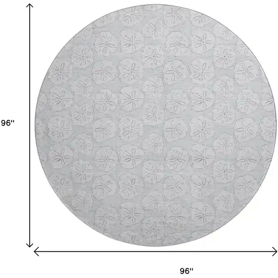 8' Gray And Ivory Geometric Washable Round Rug With UV Protection Photo 9