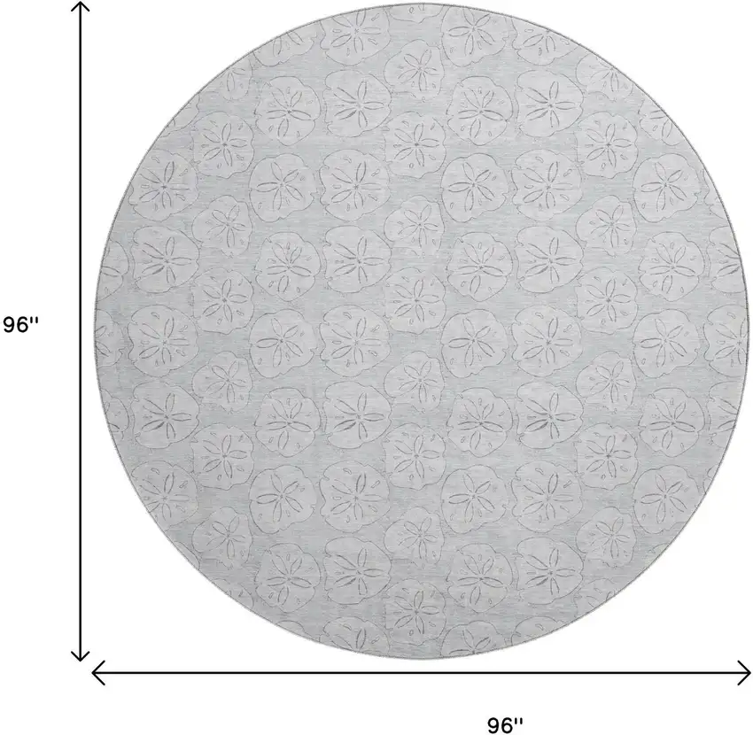 8' Gray And Ivory Geometric Washable Round Rug With UV Protection Photo 9