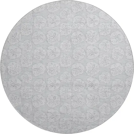 8' Gray And Ivory Geometric Washable Round Rug With UV Protection Photo 1