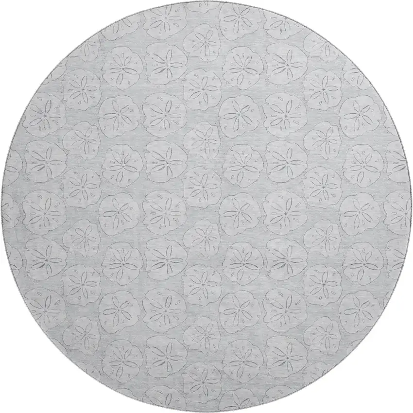 8' Gray And Ivory Geometric Washable Round Rug With UV Protection Photo 1