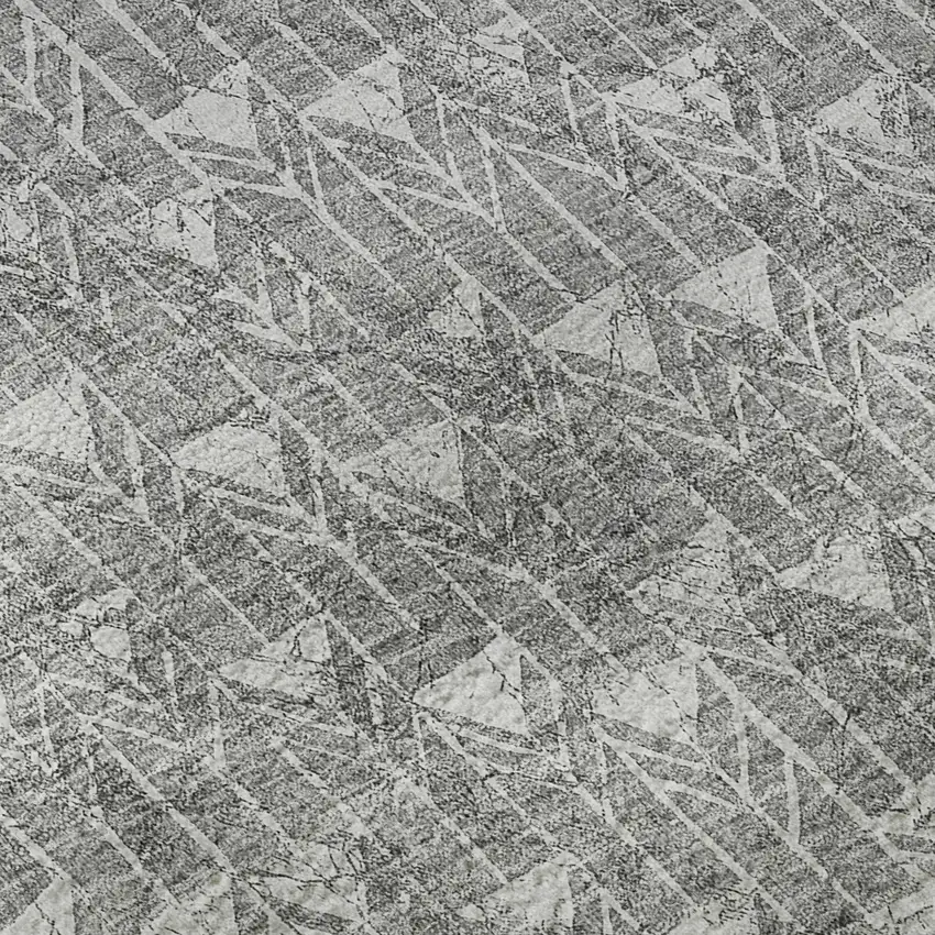 8' Gray And Ivory Geometric Washable Round Rug With UV Protection Photo 9