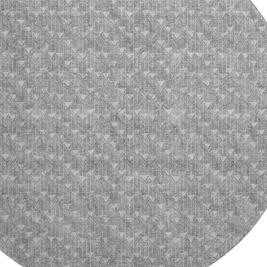 8' Gray And Ivory Geometric Washable Round Rug With UV Protection Photo 3