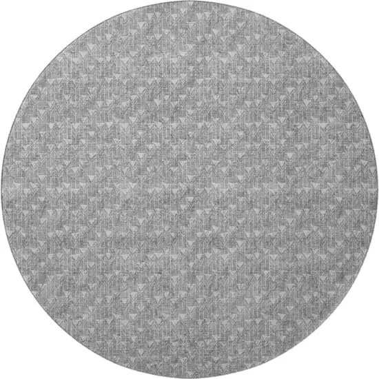 8' Gray And Ivory Geometric Washable Round Rug With UV Protection Photo 4
