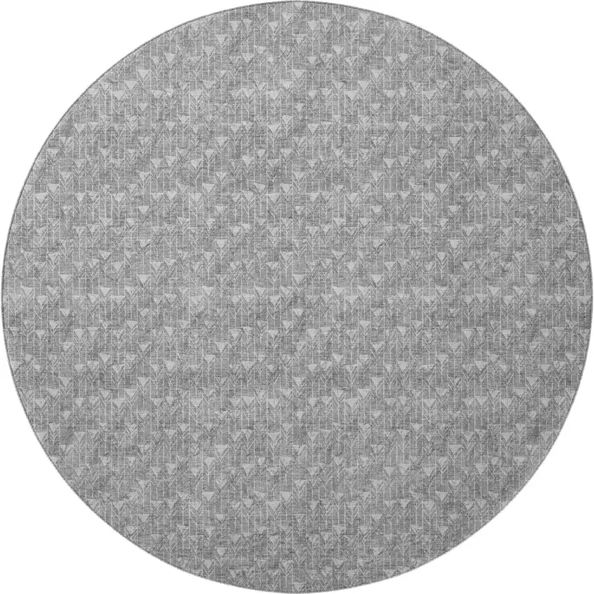 8' Gray And Ivory Geometric Washable Round Rug With UV Protection Photo 4