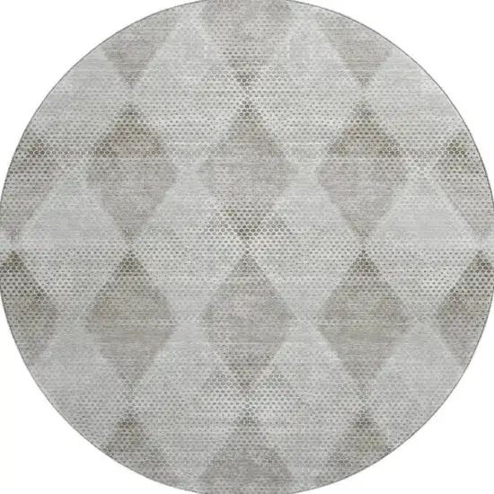 8' Gray And Ivory Geometric Washable Round Rug With UV Protection Photo 4