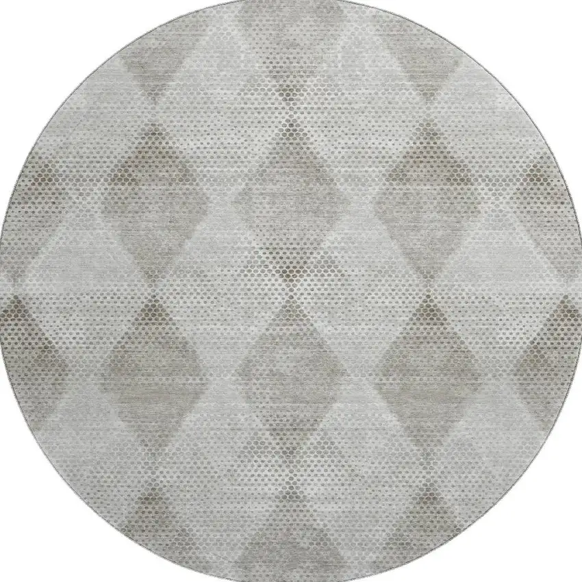 8' Gray And Ivory Geometric Washable Round Rug With UV Protection Photo 4