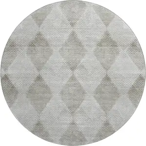 Photo of 8' Gray And Ivory Geometric Washable Round Rug With UV Protection