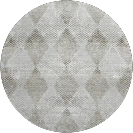 8' Gray And Ivory Geometric Washable Round Rug With UV Protection Photo 1