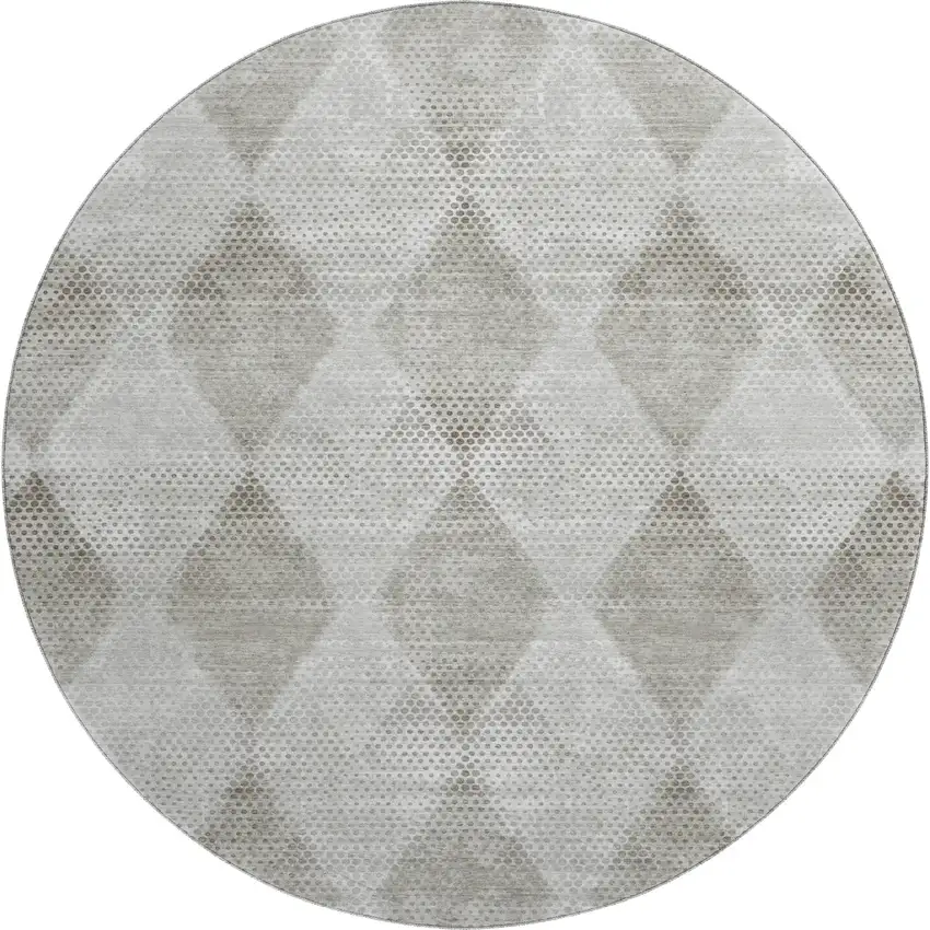 8' Gray And Ivory Geometric Washable Round Rug With UV Protection Photo 1