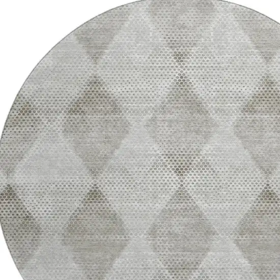 8' Gray And Ivory Geometric Washable Round Rug With UV Protection Photo 3
