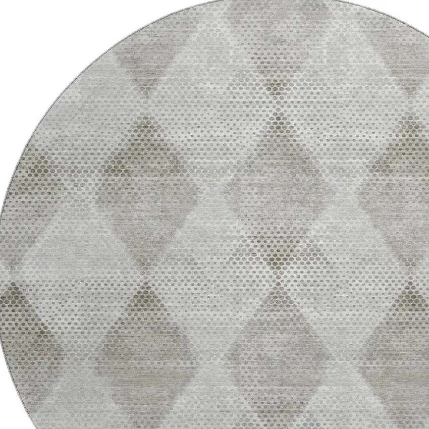 8' Gray And Ivory Geometric Washable Round Rug With UV Protection Photo 3