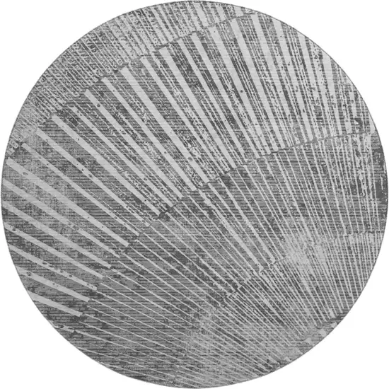 8' Gray And Ivory Geometric Washable Round Rug With UV Protection Photo 1