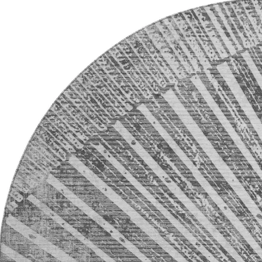 8' Gray And Ivory Geometric Washable Round Rug With UV Protection Photo 4