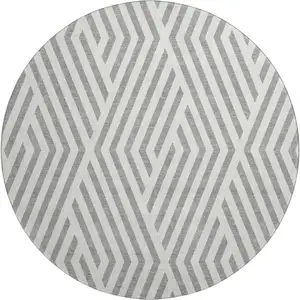 Photo of 8' Gray And Ivory Geometric Washable Round Rug With UV Protection