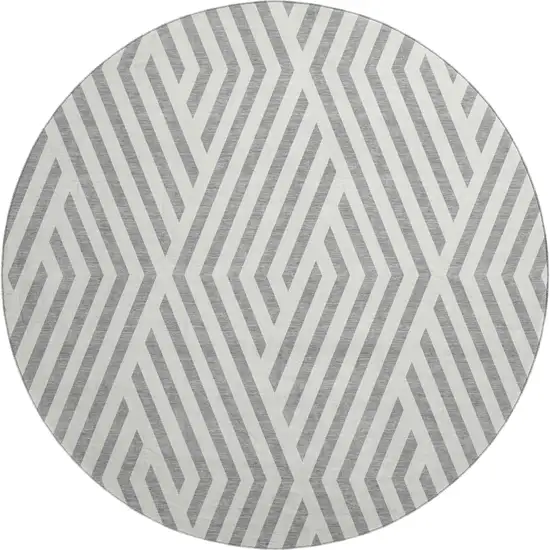 8' Gray And Ivory Geometric Washable Round Rug With UV Protection Photo 1