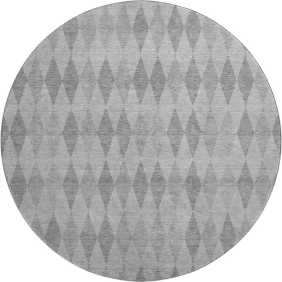 8' Gray And Ivory Geometric Washable Round Rug With UV Protection Photo 1