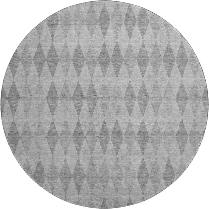 8' Gray And Ivory Geometric Washable Round Rug With UV Protection Photo 1