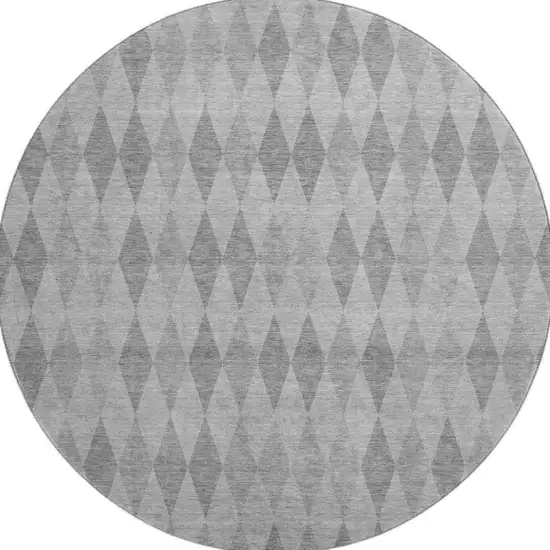 8' Gray And Ivory Geometric Washable Round Rug With UV Protection Photo 2