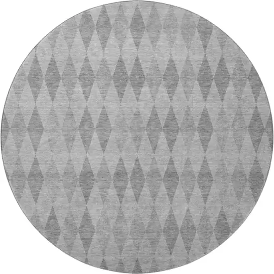 8' Gray And Ivory Geometric Washable Round Rug With UV Protection Photo 3