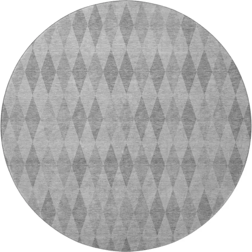 8' Gray And Ivory Geometric Washable Round Rug With UV Protection Photo 3