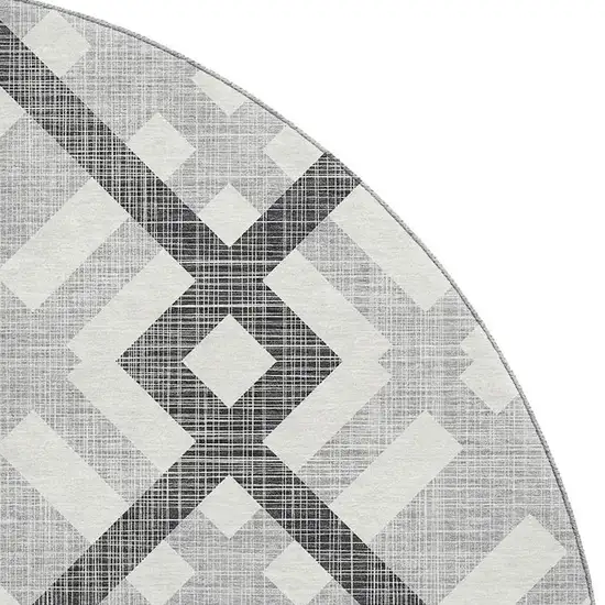 8' Gray And Ivory Geometric Washable Round Rug With UV Protection Photo 3
