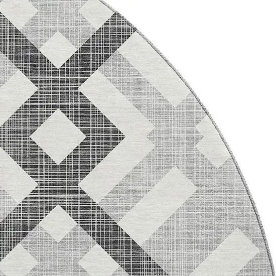 8' Gray And Ivory Geometric Washable Round Rug With UV Protection Photo 2