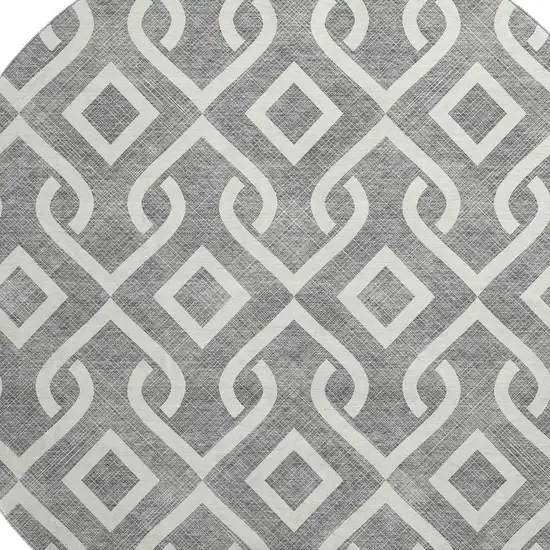 8' Gray And Ivory Geometric Washable Round Rug With UV Protection Photo 4