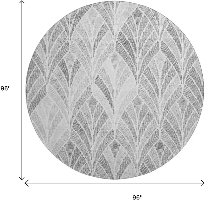 8' Gray And Ivory Geometric Washable Round Rug With UV Protection Photo 3