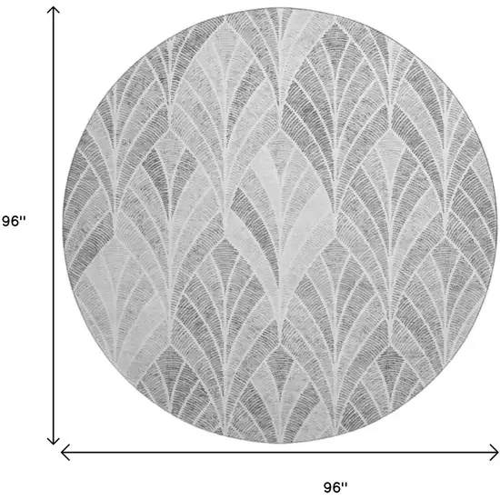 8' Gray And Ivory Geometric Washable Round Rug With UV Protection Photo 3