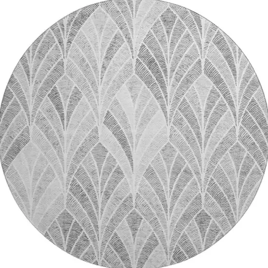 8' Gray And Ivory Geometric Washable Round Rug With UV Protection Photo 4