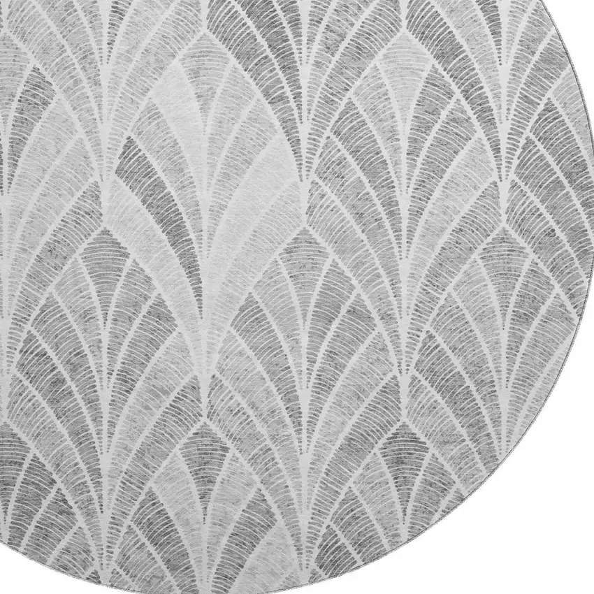 8' Gray And Ivory Geometric Washable Round Rug With UV Protection Photo 3